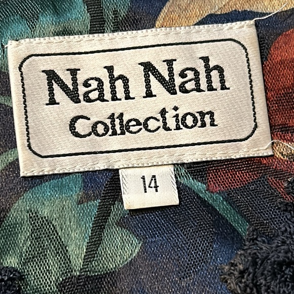 Vintage Nah Nah Collection light silky dark floral jacket blazer lace trim - Picture 5 of 8